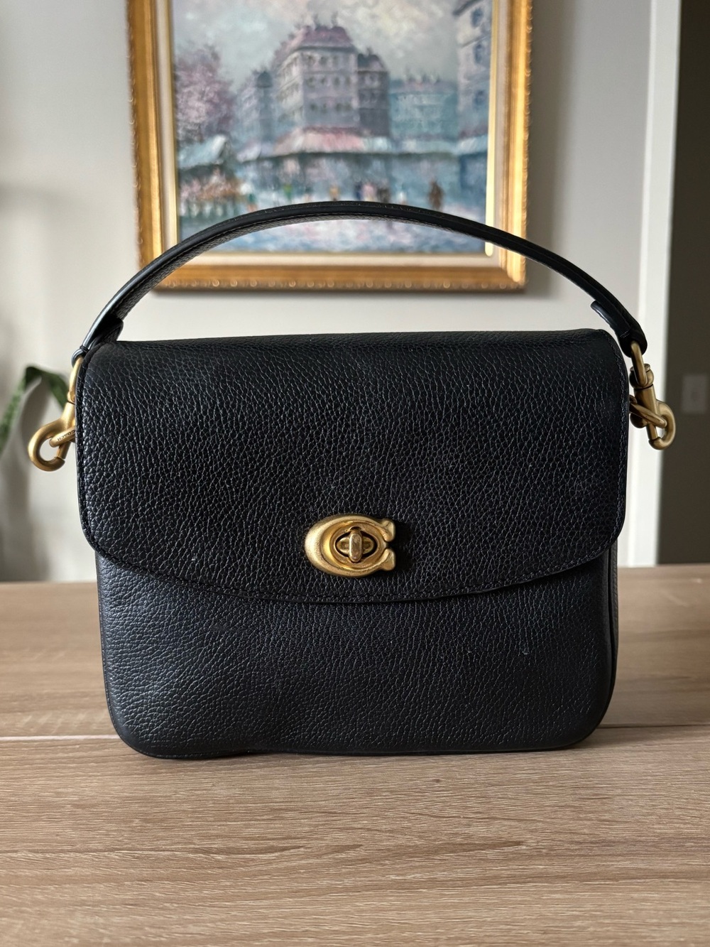 Coach Cassie 19 Black Pebble Leather Top Handle Crossbody Bag 88346 - Authentic